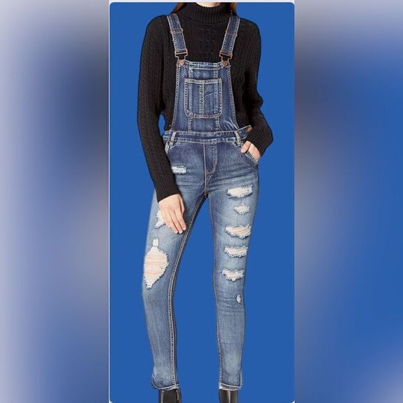 Dollhouse  Denim Distressed Overalls Jumper Size 1. - Picture 1 of 13